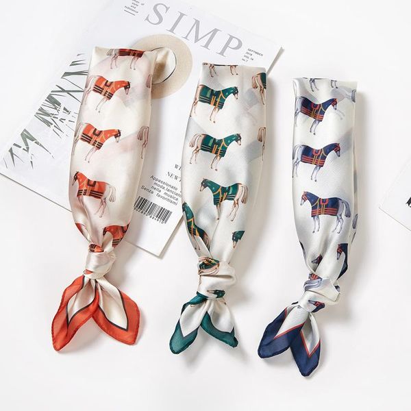 

scarves qlukeoyy small square scarf 53cm silk women satin printed korean professional versatile neck muffler neckerchief, Blue;gray