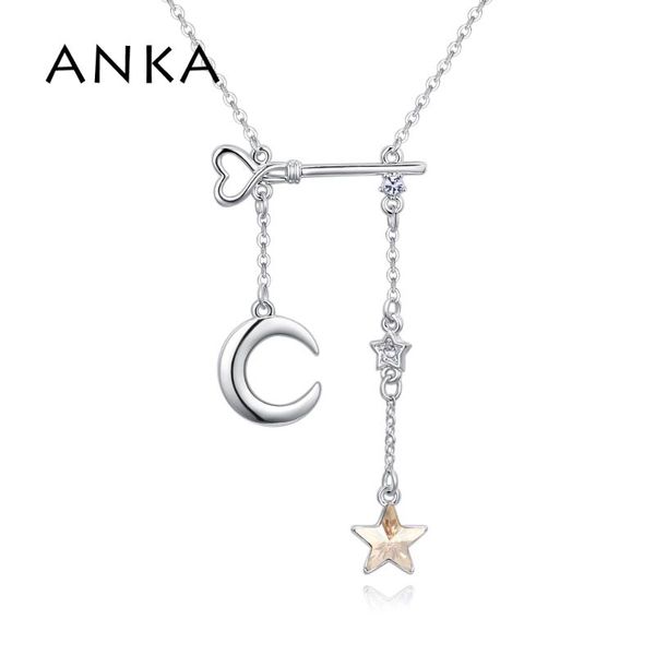 

pendant necklaces anka fashion double necklace star moon key jewelry for women christmas gift crystal from austria #128299, Silver