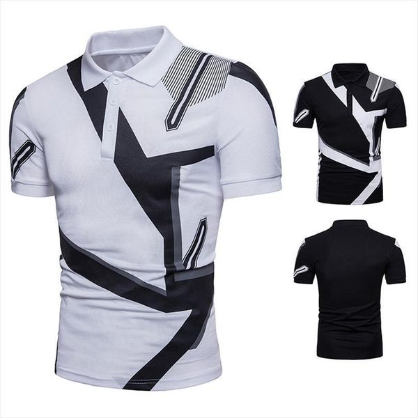 

summer european mens polo size geometric print slim street short sleeve shirt, White;black