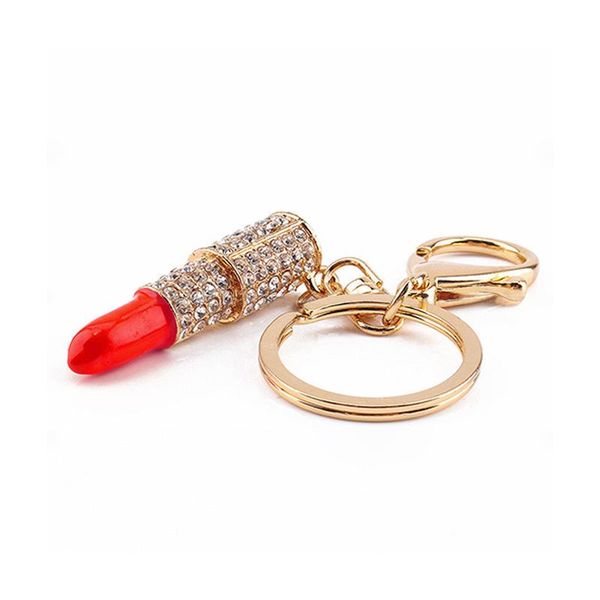 

keychains crystal alloy lipsticks shape keychain for handbag key ring car pendant chains delicate birthday gift women, Silver