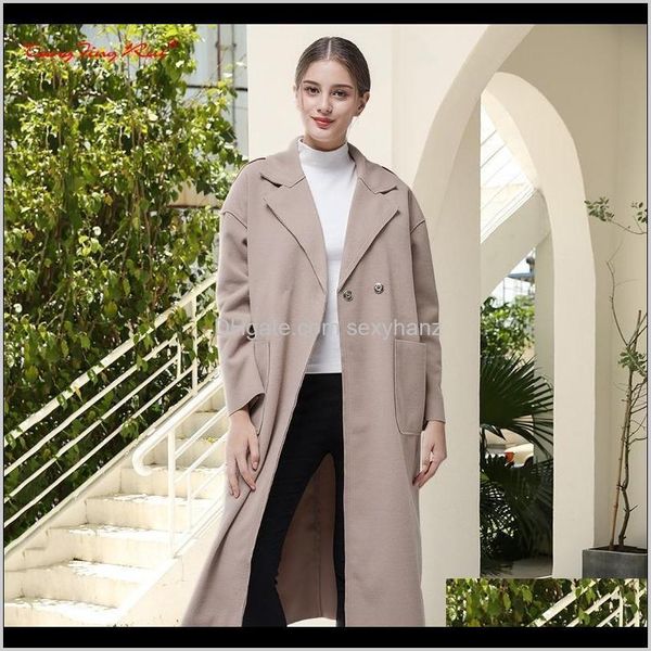 

wool blends outerwear coats clothing apparel drop delivery 2021 womens vintage suit collar long for autumn or warm winter lady fashion with, Black
