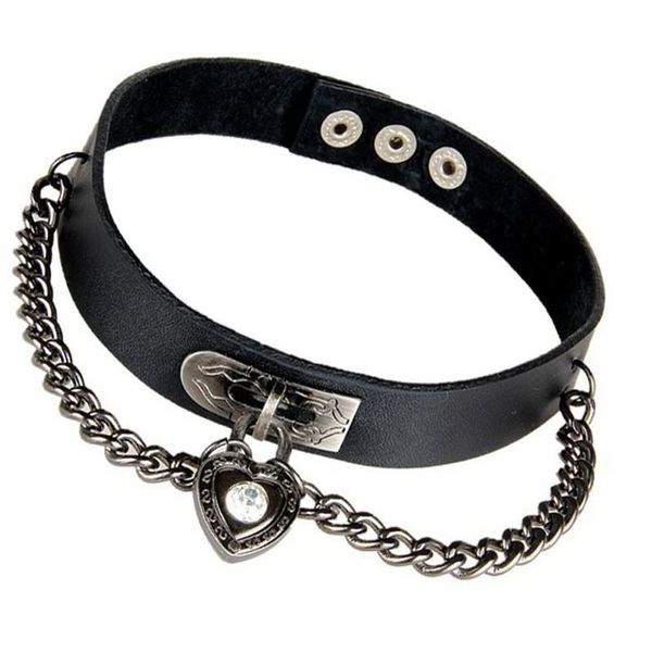 

chokers fashion 1 pcs women girls punk heart dangle pendant choker chain goth leather necklace collar arrival ras de cou, Golden;silver