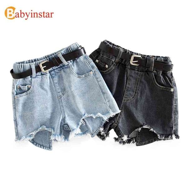 Babyinstar Kızlar Moda Denim Şort Bebek Kız Elastik Bel Yırtık Çocuk Gündelik Giyim Çocuklar 210723