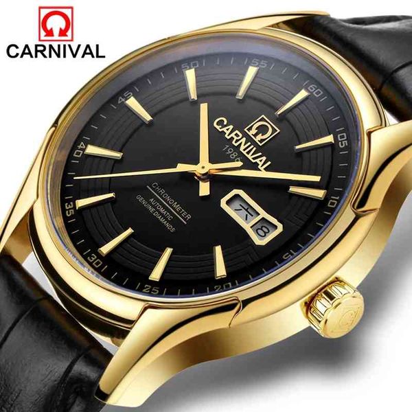 

carnival brand military clock fashion luxury waterproof calendar automatic mechanical for men relogio masculino, Slivery;brown