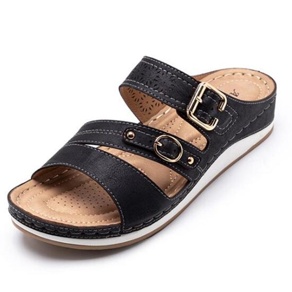 

fashion casual women flip flops wedges sandals summer shoes woman retro metal decoration beach slippers for womens zy423, Black