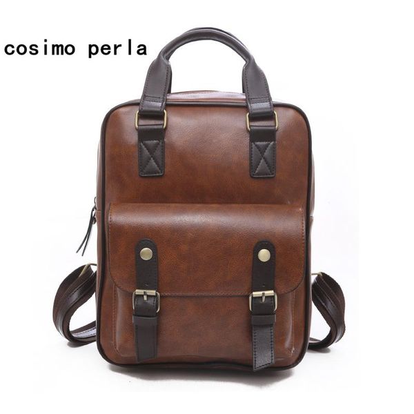 

outdoor bags brown vintage backpack designer fashion women leather bagpacks england style pu bookbag for girls 2021 square tote shoulder bag