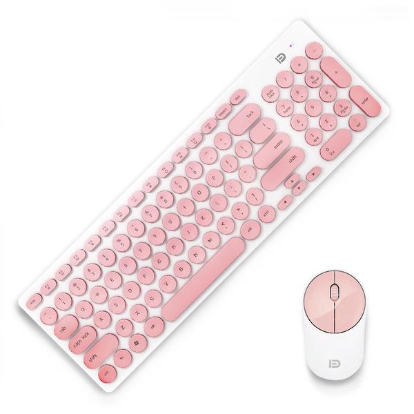 

wireless keyboard and mouse kit punk round keycaps mute power-saving webcams