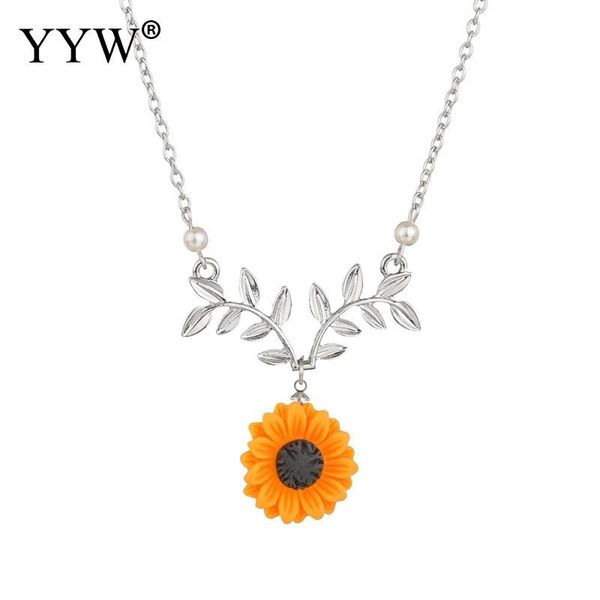 

pendant necklaces sun flower necklace exquisite sunflower female imitation pearl elegant wedding fashion jewelry 2021, Silver