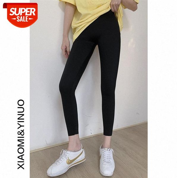 

[ou fan] 7909 women's leggings, high-waist, nine-point slimming sports stretch leggings #rl3n, Black;gray