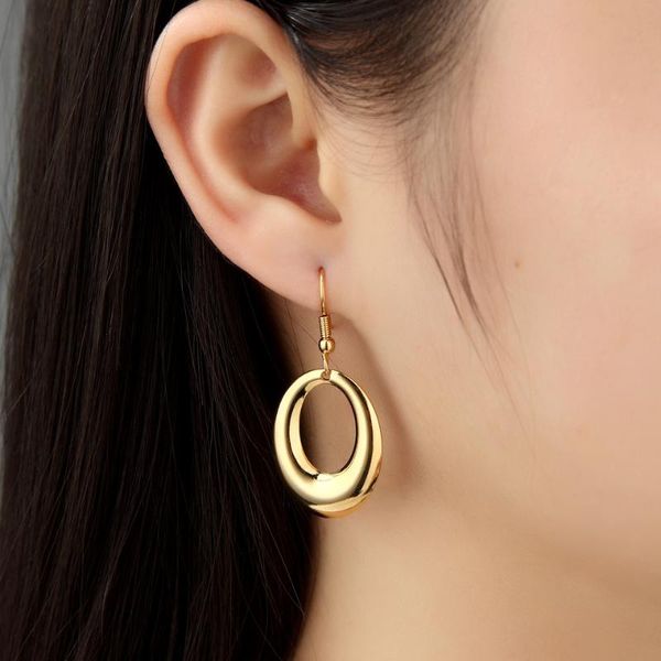 

classic big drop earrings gold color titanium steel hollow round for women jewelry engagement gift dangle & chandelier, Silver