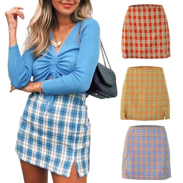 

skirts 2021 fashion trend women summer autumn plaid skirt zipper back high waist bodycon split mini a-line casual buttoms, Black