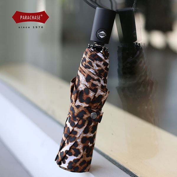 Ombrello da donna modello leopardo paracadute manico lungo pioggia da donna viaggio pieghevole automatico ragazza 8 costole