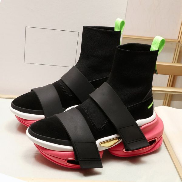 

designer shoes metal stamped letters socks style bbold sneakers luxury elastic high gang womens fashion thick soled sock boots casual shoe, Black