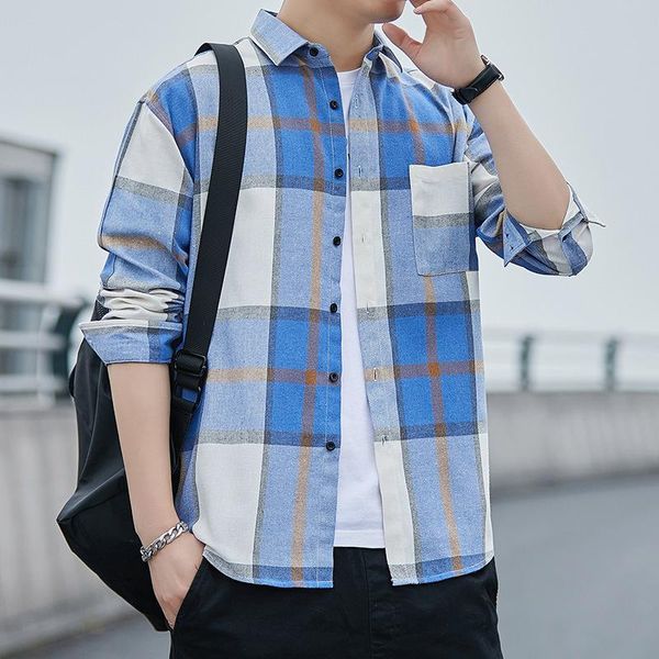 

men's casual shirts spring and autumn plaid long sleeve men korean slim trend loose shirt handsome versatile clothes, White;black