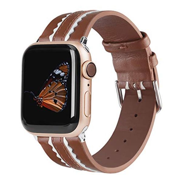 

leather watch band strap compatible apple watch 38mm 40mm 42mm 44mm soft double wristband replacement, Black;brown