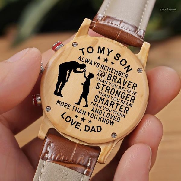 

wristwatches dad to my son i pray you'll always be safe enjoy the ride and never forget i'm here engraved wooden watch all watche, Slivery;brown