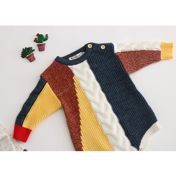 Baby Girl Одежда вязаный младенческий мальчик шить свитер с длинным рукавом малыша комбинезон новорожденных Fart одежда бутик детская одежда 1633 B3