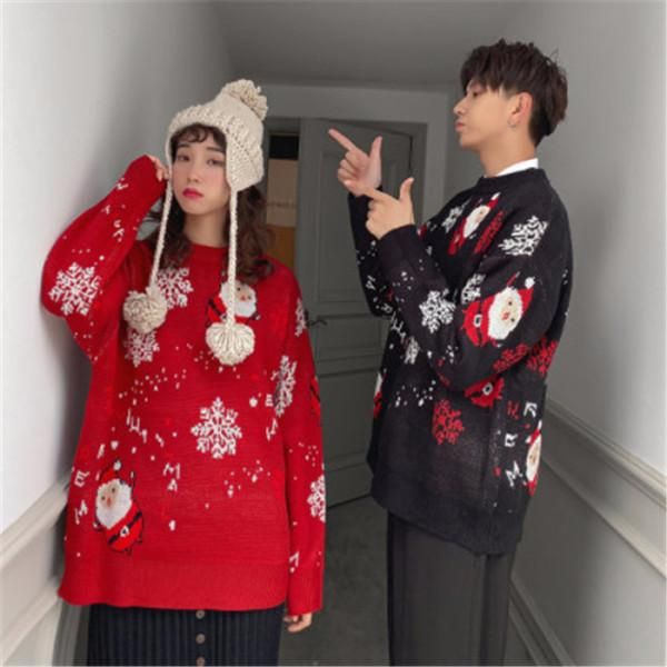 

women's sweaters christmas couples autumn and winter super fire year sweater woman men korean loose o-neck, White;black