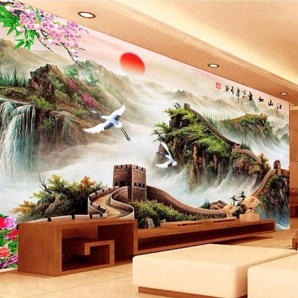 

custom size self adhesive wallpaper 3d chinese style landscape mural living room study home decor background painting waterproof wallpapers