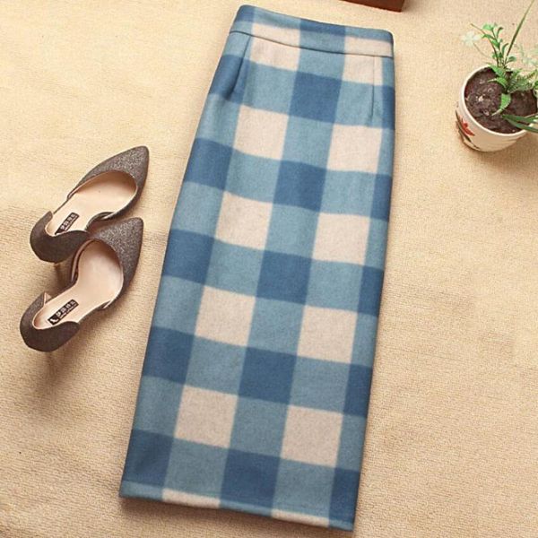 

skirts elegant winter women woolen skirt high waist slim package hip split knee-length wool pencil plus size 2xl, Black