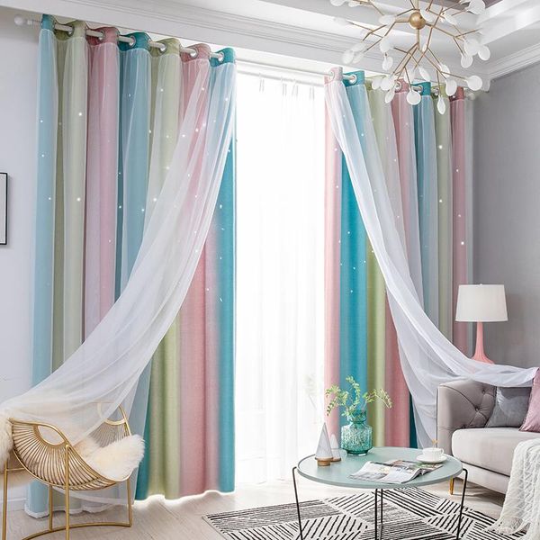 

hollow star sheer curtain rainbow color window curtains for girl bedroom blackout drapes home decoration m080d &