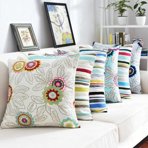 

45x45cm pastoral minimalist sofa pillow cover housse de coussin elegant floral leaf stripe print decorative cushion cushion/decorative