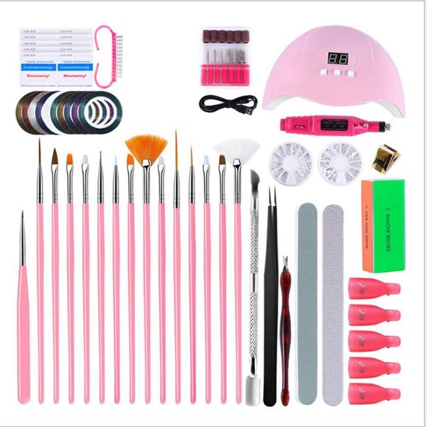 

nail art kits manzilin tool set, with lamp, lengthening polisher, file, painted pen, decoration set