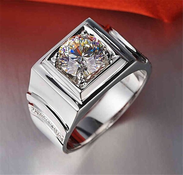 

solid platinum pt950 men genuine 1ct round diamond men's engagement ring birthday anniversary party jewelry gift box, Slivery;golden