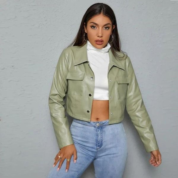 

women's leather & faux autumn coat jacket solid vintage women 2021, Black