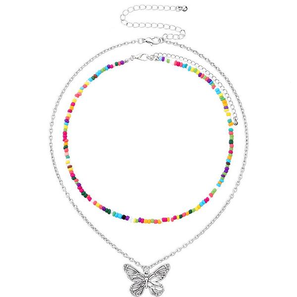

fashion bead necklace simple decorative butterfly alloy for women jewelry accessories chains, Silver