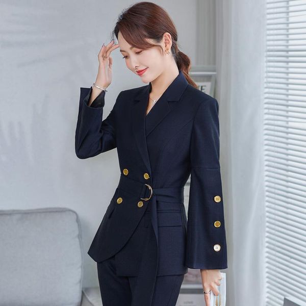 

women's suits & blazers 2021 women coat fashion blue jacket with belt ol styles fall winter for business work blaser outwear plus size, White;black