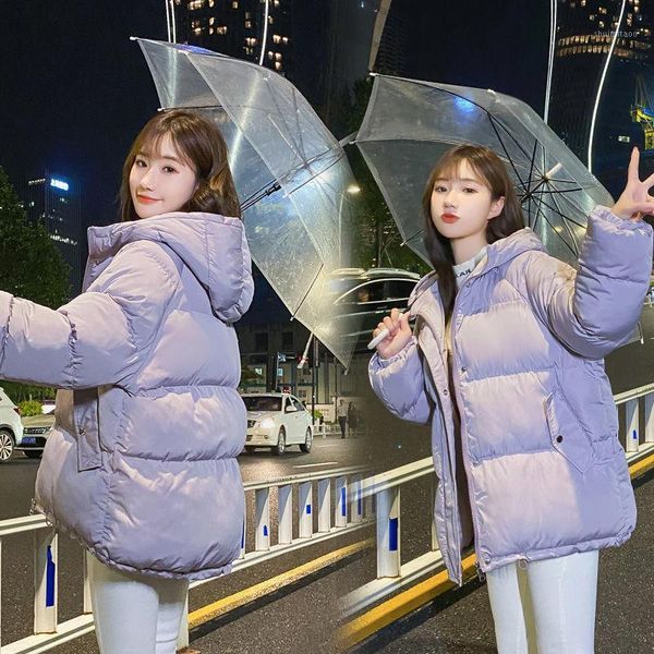 

women's down & parkas 2021 winter women korean loose solid coats cotton padded jacket female warm hooded all-match short oversize z85, Black