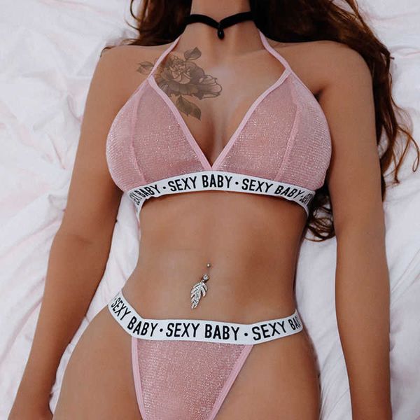 2 adet Sexy Lingerie Set Kadınlar Sıcak Egzotik Bralette Bralet Sütyen Külot G-string Büstiyer Kırpma Üst Seksi Pijama Iç Çamaşırı Y0911