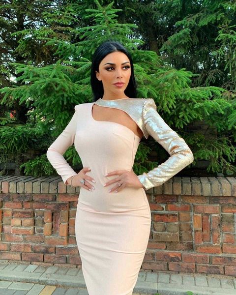 

women fashion full sleeve sequins bling winter nude black rayon bandage dress elegant evening chic party vestido 210527, Black;gray