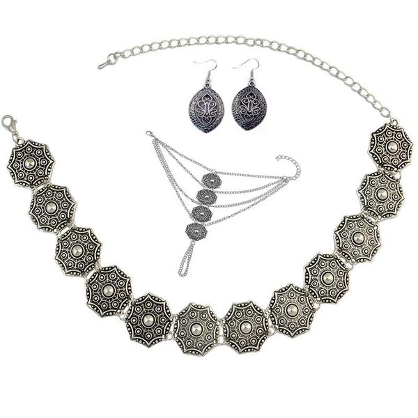 

earrings & necklace afghan bohemian collars choker bracelet sets ethnic jewelry hippie gypsy vintage tribal turkish, Silver