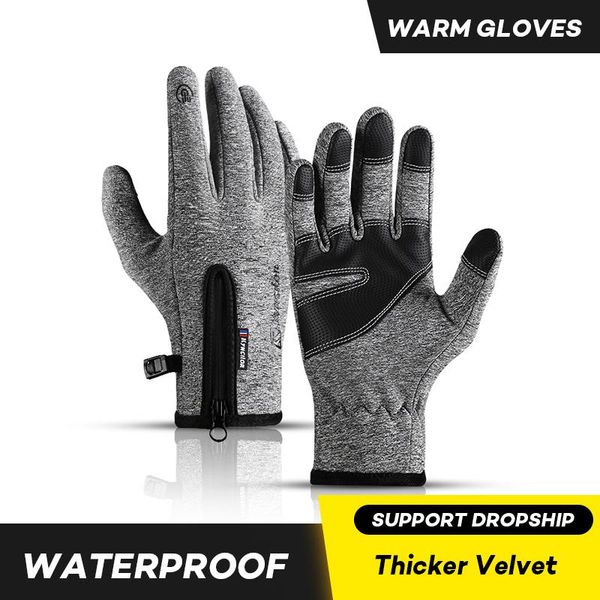 

kyncilor winter sports glove heat velvet touch screen motorcycle non-slip waterproof men's cycling black gloves