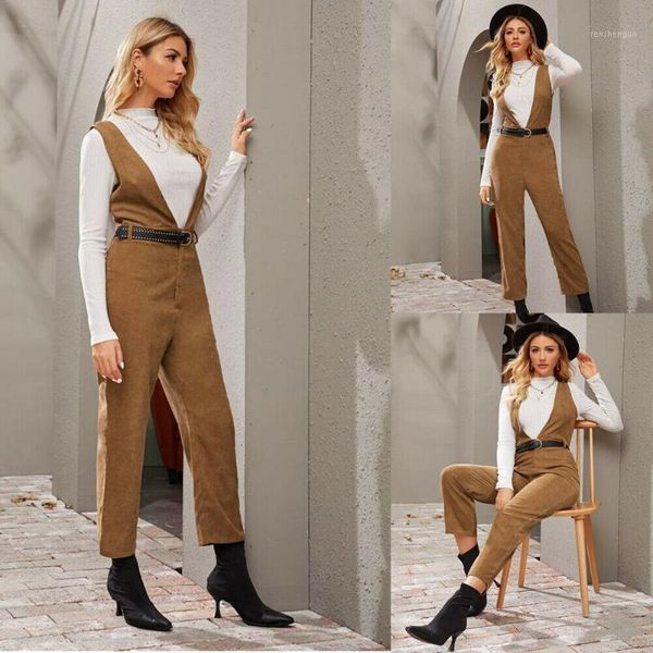 

women's pants & capris vintage corduroy overalls bib winter autumn casual brown dungarees cool long trousers button design overall, Black;white