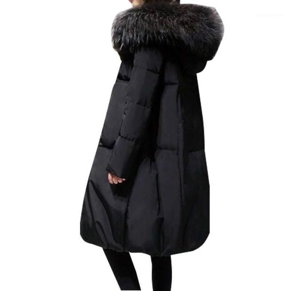 

women's down & parkas plus size 6xl 2021 winter women loose thick warm jacket female faux fur collar hooded cotton coat outerwear, Black