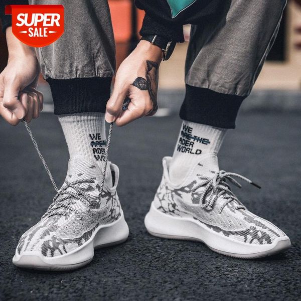 

men's shoes spring korean version of thick-soled breathable flying woven trendy male student sports running #jq1m