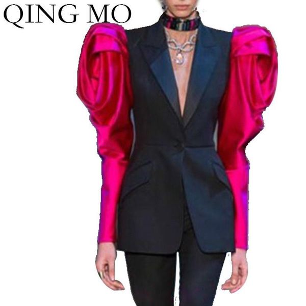 

women's jackets qing mo fashion brand black winter women suit 2021 single button slim coat contrast color personality zqy1718, Black;brown