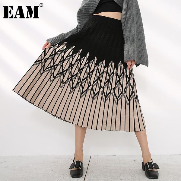 

[eam] high elastic waist pattern knitting plaeted temperament half-body skirt women fashion tide autumn winter 2021 1dc87904 skirts, Black