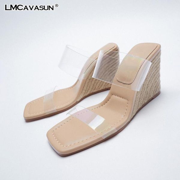 

summer women's shoes square toe pvc transparent plastic wedge sandals, Black