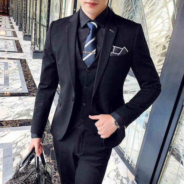 

men's suits & blazers autumn and winter suit three pieces....korean version thin adjustment color....solid marriage casual jacket busin, White;black
