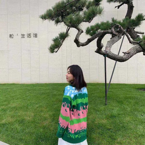 

design and color knitted cardigan fashion brand loose men's and women's sweater coat autumn and winter 84n5, White;black