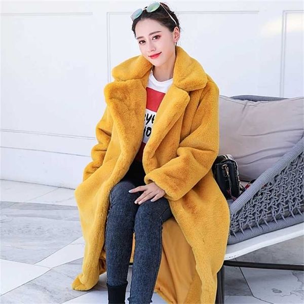

winter coat women faux rabbit hair fur coat korean imitation mink hair long jacket loose thick warm faux fur jacket parka 211122, Black