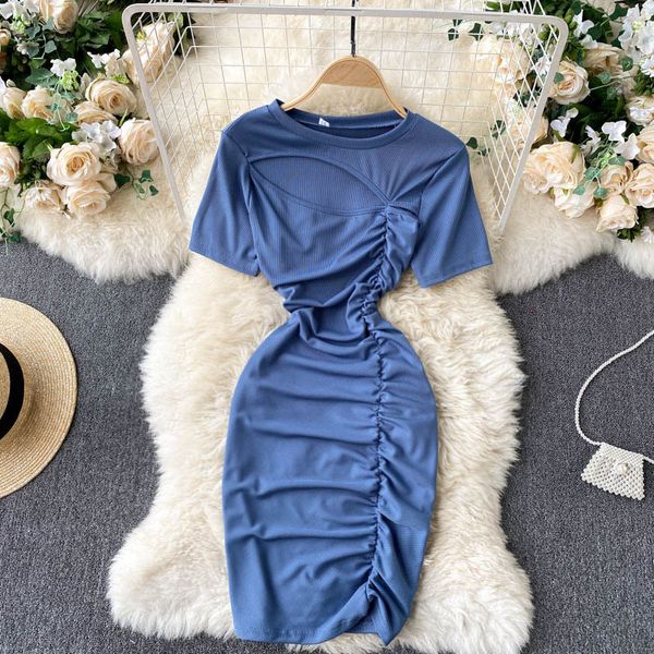 

singreiny women hollow ruched dress korean o neck short sleeve slim party dresses summer fashion streetwear short pencil dress 210419, Black;gray
