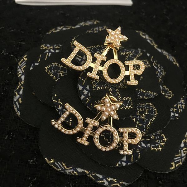 

special offer 70% off family new fashion earrings female korean elegant earrings five pointed star personality design pearl letter, Golden;silver