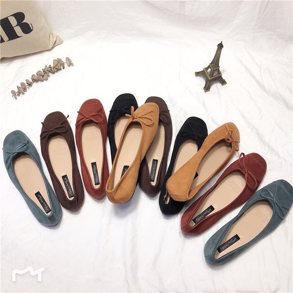 

dress shoes butterfly-knot flock ballet flats women square toe mules ladies soft bottom loafers antiskid moccasins large size 40 f2ma, Black