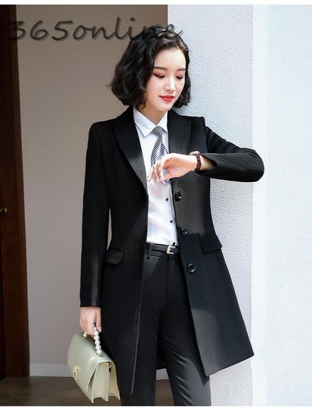 

women's wool & blends fabric woolen overcoat for women business middle long cotton jackets autumn and winter windbreaker outwea, Black