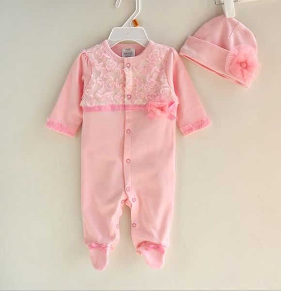 Neugeborenen Strampler Hut Baumwolle Blume Overall Schuhe Strampler Baby Mädchen Kleidung Set Geburtstag Mädchen Prinzessin Kostüm